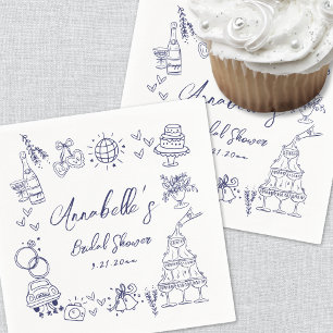 Hand Drawn Navy Blue Whimsical Bridal Shower Napkin