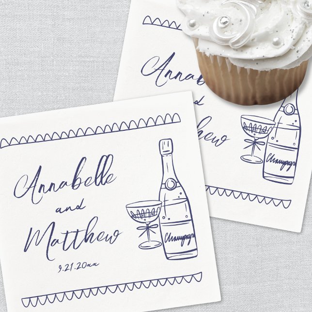 Hand Drawn Navy Blue Whimsical Wedding Napkin (Hand Drawn Navy Blue Whimsical Wedding Napkins)