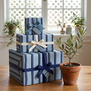 Hand Drawn Navy Stripe Dusty Blue Wrapping Paper