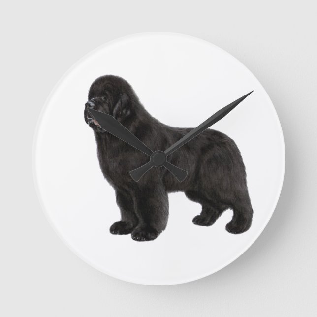 Hand Drawn Newfoundland Dog Artwork Round Clock (Front)