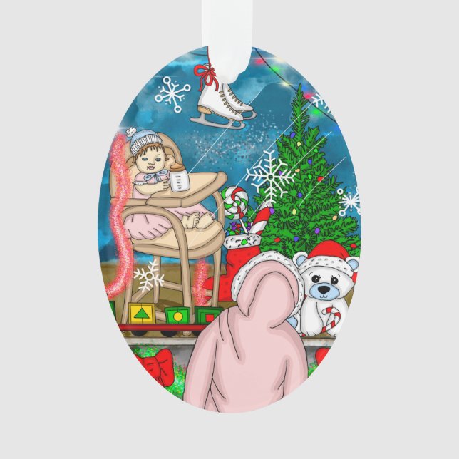 Hand drawn Nostalgic Christmas window Display  Ornament (Front)