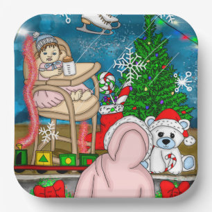 Hand drawn Nostalgic Christmas Window Display Paper Plate