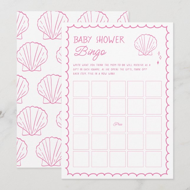 Hand Drawn Ocean Seashell Baby Shower Bingo Game Invitation (Front/Back)
