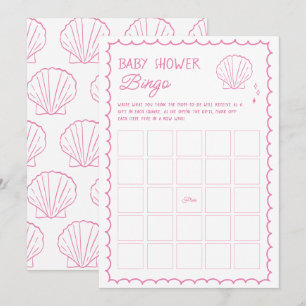 Hand Drawn Ocean Seashell Baby Shower Bingo Game Invitation