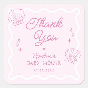 Hand Drawn Ocean Shell Baby Shower Thank You Square Sticker