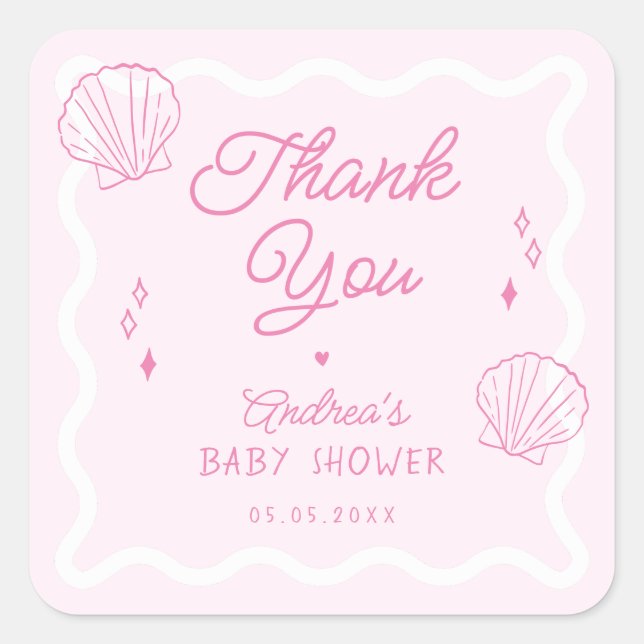 Hand Drawn Ocean Shell Baby Shower Thank You Square Sticker (Front)