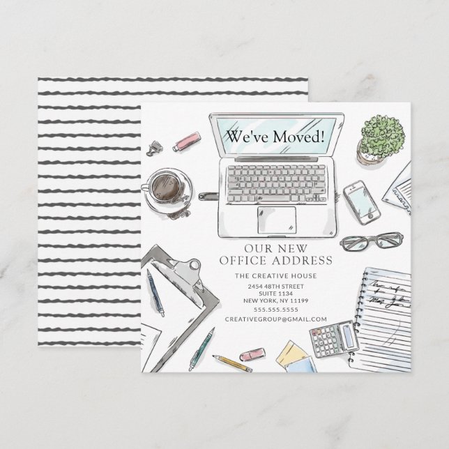 Hand Drawn Office Moving Announcement (Front/Back)