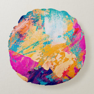 Hand drawn oil painting. Abstract art background.  Round Pillow