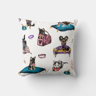 Hand drawn oil painting cute cartoon seamless patt throw pillow