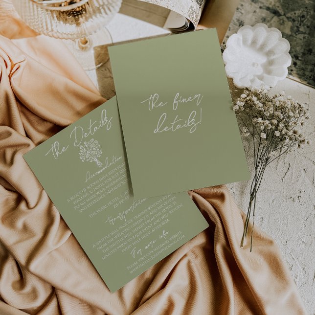 Hand Drawn Olive Green Floral Wedding Details Enclosure Card (Creator Uploaded)