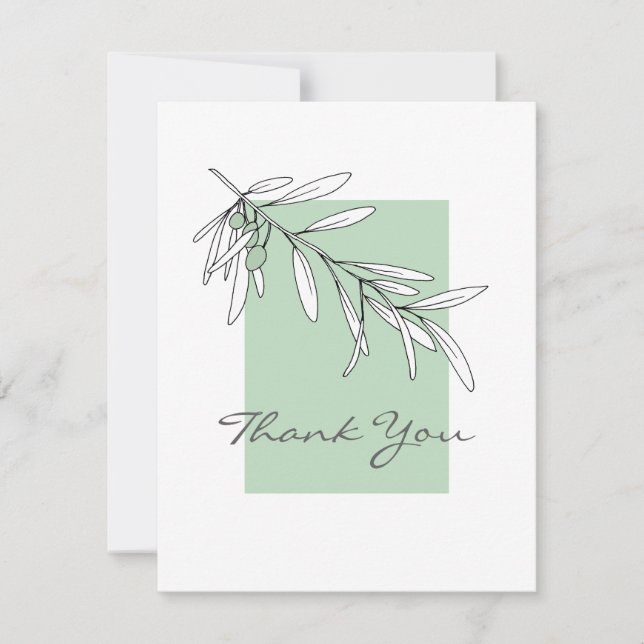Hand Drawn Olive Leaves    Thank You Card (Front)