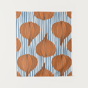 Hand drawn onion bulb vegetable wallpaper. Modern Tapestry