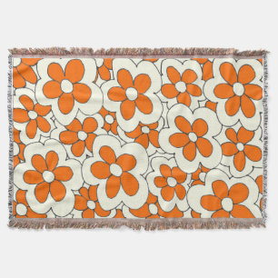 Hand Drawn Orange and Cream Flower Design Throw Blanket
