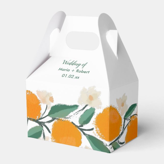 Hand Drawn Orange Botanical Abstract Bridal Shower Favor Box (Front Side)
