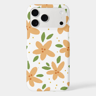 Hand-Drawn Orange Flower Green Leaf Pattern