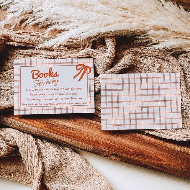 Hand Drawn Orange Neutral Gingham Bow Book Request Enclosure Card (Creator Uploaded)
