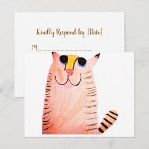 Hand-Drawn Orange Tabby Cat Kids Birthday RSVP Card