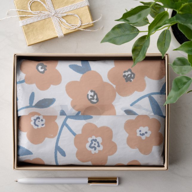 Hand-drawn Orange Wildflowers Tissue Paper (Gift)