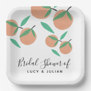 Hand Drawn Oranges Botanical Citrus Bridal Shower Paper Plate