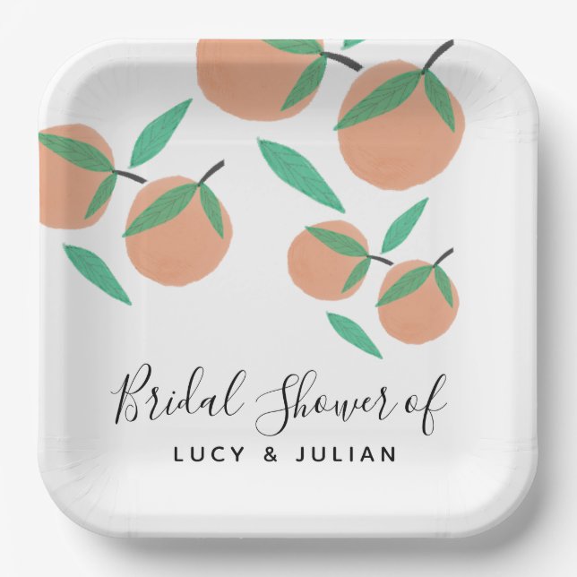 Hand Drawn Oranges Botanical Citrus Bridal Shower Paper Plate (Front)