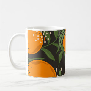 Hand-drawn oranges, colourful vintage background. coffee mug