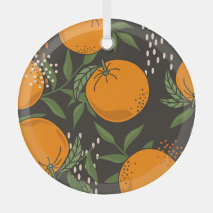 Hand-drawn oranges, colourful vintage background. glass ornament