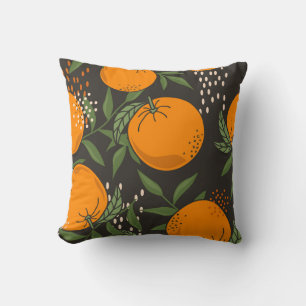 Hand-drawn oranges, colourful vintage background. throw pillow