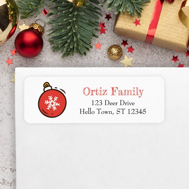 Hand-drawn Ornament, Christmas Label (Christmas Ornament Address Label)