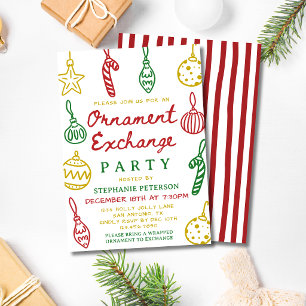 Hand Drawn Ornament Exchange Christmas Party Invitation