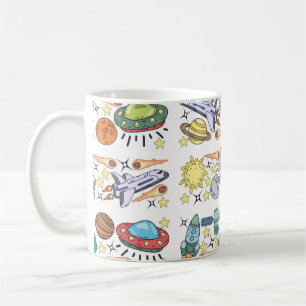 Hand-drawn Outer Space Doodles. Vintage Coffee Mug