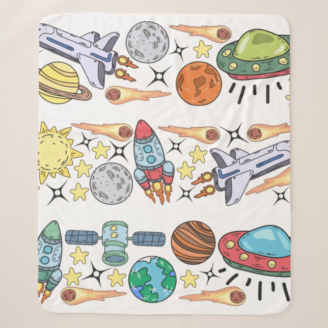 Hand-drawn Outer Space Doodles. Vintage Sherpa Blanket (Front)