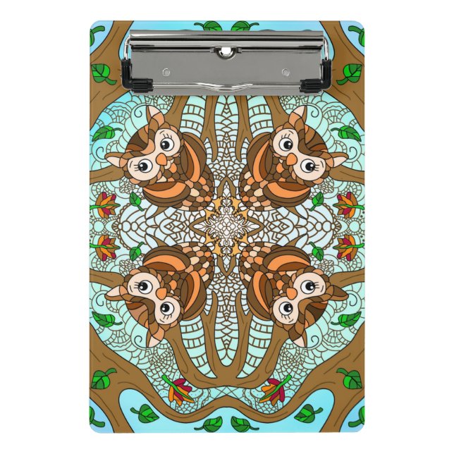 Hand Drawn Owl Mandala Artwork Mini Clipboard (Front)