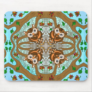 Hand Drawn Owl Mandala Artwork Mouse Pad