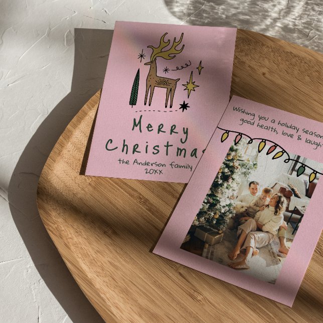 Hand Drawn Painted Funky Reindeer Merry Christmas Holiday Card (Creator Uploaded)