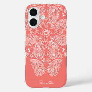 Hand Drawn Paisley Pattern Dark Peach iPhone 16 Case