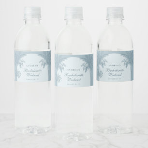 Hand Drawn Palm Tree Dusty Blue Bachelorette Water Bottle Label