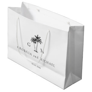 Hand Drawn Palm Tree Monogram Destination Wedding Large Gift Bag