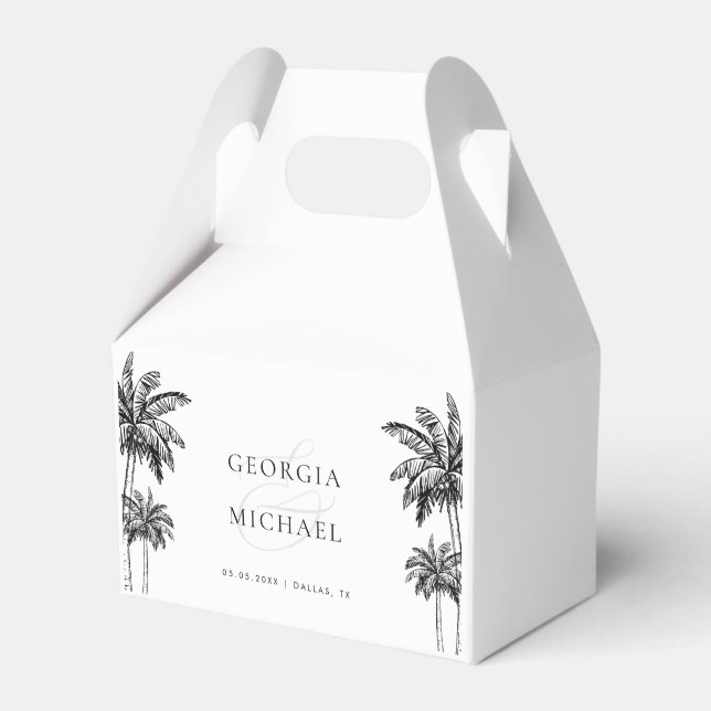 Hand Drawn Palm Trees Boho Beach Names Wedding Favor Box (Front Side)