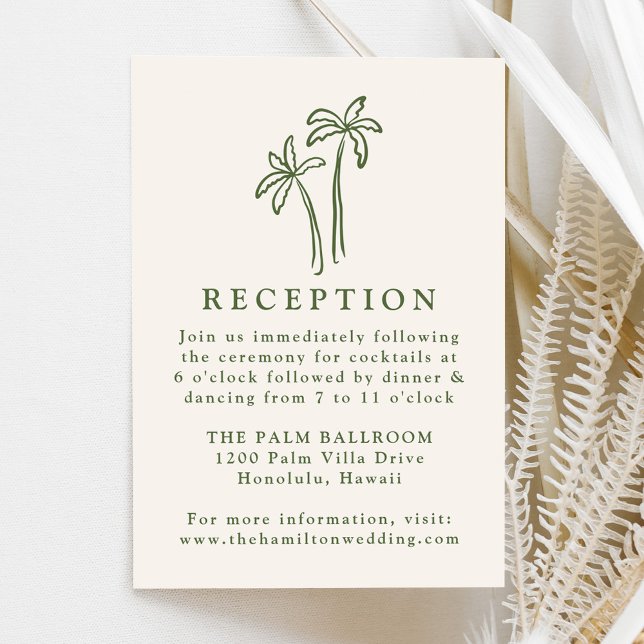 Hand-Drawn Palm Trees Cream Wedding Reception Enclosure Card (Creator Uploaded)