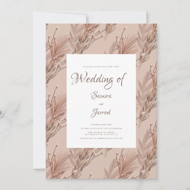 Hand Drawn Pampas Pattern Botanical Wedding Invitation (Front)