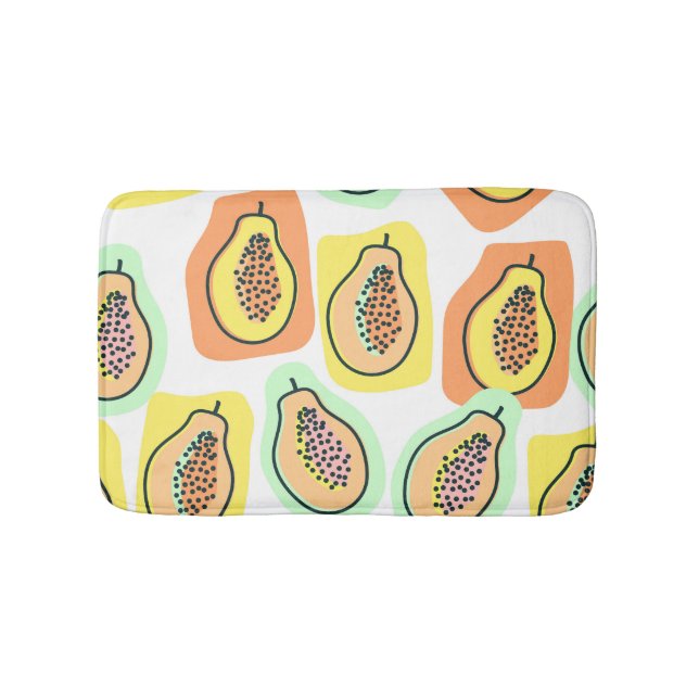 Hand-Drawn Papaya: Creative Vintage Pattern Bath Mat (Front)