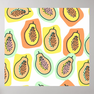 Hand-Drawn Papaya: Creative Vintage Pattern Poster