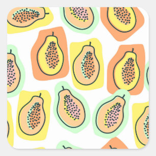 Hand-Drawn Papaya: Creative Vintage Pattern Square Sticker