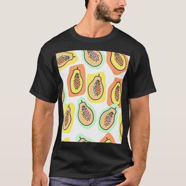 Hand-Drawn Papaya: Creative Vintage Pattern T-Shirt (Front)