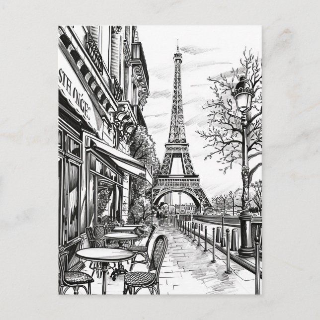 Hand Drawn Paris Scenes Postcard (Front)