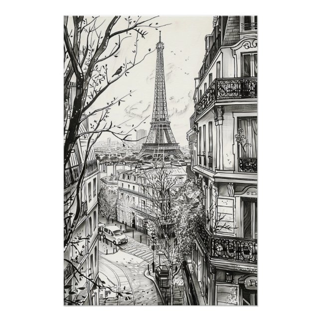 Hand Drawn Paris Scenes Poster (Front)