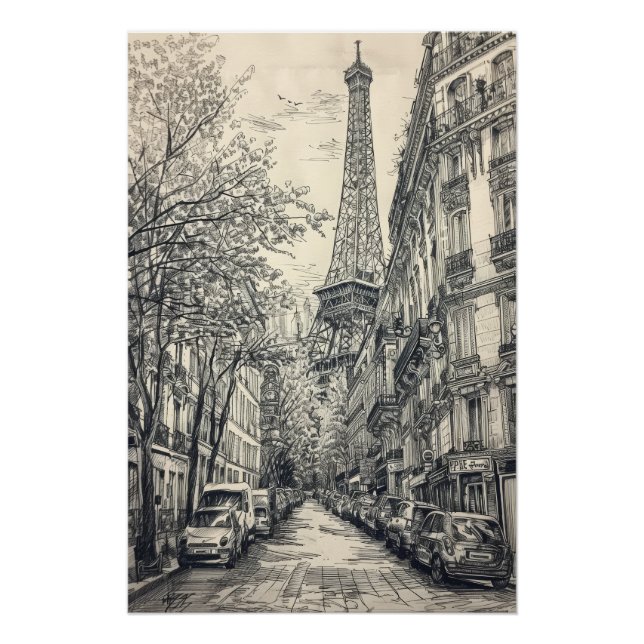 Hand Drawn Paris Scenes Poster (Front)