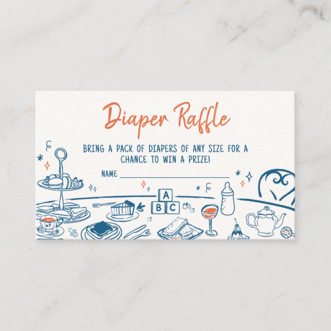 Hand Drawn Party Baby Shower Diaper Raffle Enclosure Card (Front)