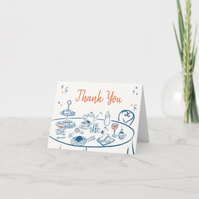 Hand Drawn Party Baby Shower Thank You Card (Front)