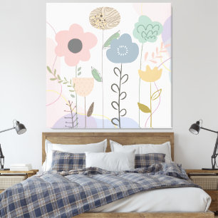 Hand-Drawn Pastel Floral in Blush and Sage Canvas Print